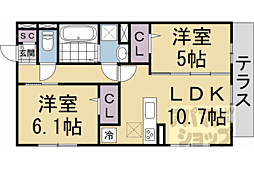 （仮称）右京区嵯峨野芝野町ハイツ 2階2LDKの間取り