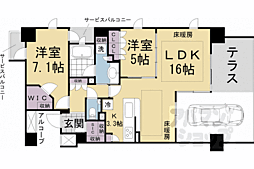 京都市営烏丸線 烏丸御池駅 徒歩5分の賃貸マンション 1階2LDKの間取り
