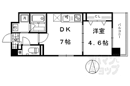 近鉄京都線 十条駅 徒歩10分の賃貸マンション 5階1DKの間取り