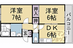 ピアレス千本 2階2DKの間取り