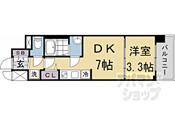 近鉄京都線 十条駅 徒歩4分の賃貸マンション 4階1DKの間取り