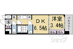近鉄京都線 十条駅 徒歩4分の賃貸マンション 2階1DKの間取り