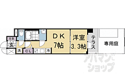 近鉄京都線 十条駅 徒歩4分の賃貸マンション 1階1DKの間取り