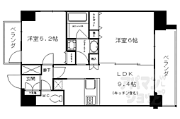 JR東海道・山陽本線 京都駅 徒歩5分の賃貸マンション 6階2LDKの間取り