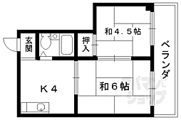 JR東海道・山陽本線 西大路駅 徒歩10分の賃貸マンション 2階2DKの間取り