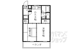 サンライブマンションI 2階2DKの間取り