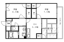 阪急京都本線 桂駅 徒歩22分の賃貸マンション 1階3DKの間取り