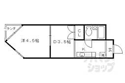 ベール太秦 4C 4階1DKの間取り