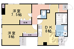 クリスタルコート嵯峨天龍寺 2DKの間取図画像