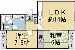 嵐山ロイアルハイツ3号棟 2LDKの間取図画像