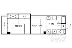京都市営烏丸線 北大路駅 徒歩22分の賃貸マンション 2階2Kの間取り
