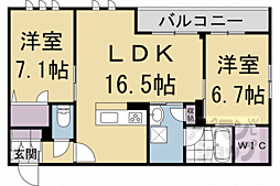 ＨＡＢＩＴＥＲ　御所西 202 2階2LDKの間取り