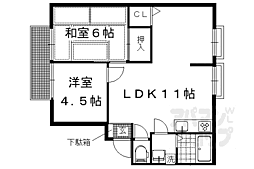 叡山電鉄鞍馬線 岩倉駅 徒歩12分の賃貸アパート 1階2LDKの間取り