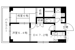 京都市営烏丸線 北大路駅 徒歩28分の賃貸マンション 1階2DKの間取り