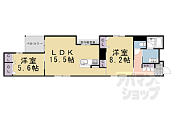 京都市営烏丸線 五条駅 徒歩10分の賃貸マンション 3階2LDKの間取り