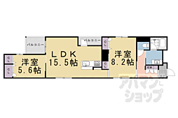 京都市営烏丸線 五条駅 徒歩10分の賃貸マンション 2階2LDKの間取り