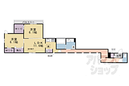 JR山陰本線 二条駅 徒歩7分の賃貸アパート 1階2LDKの間取り