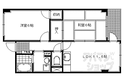 京都市営烏丸線 松ヶ崎駅 徒歩9分の賃貸マンション 4階2LDKの間取り