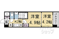 エステムコート京都二条 7階2Kの間取り