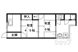 京都市営烏丸線 北大路駅 徒歩35分の賃貸アパート 2階2Kの間取り