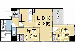 京都市営烏丸線 烏丸御池駅 徒歩8分の賃貸マンション 4階2LDKの間取り