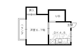 京都市営烏丸線 北大路駅 徒歩28分の賃貸アパート 2階1DKの間取り