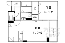 京都市営烏丸線 北山駅 3.1kmの賃貸アパート 2階1LDKの間取り