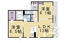 京都市営烏丸線 北山駅 徒歩14分の賃貸アパート 2階2LDKの間取り