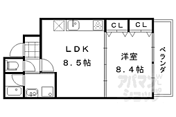 カーサ御所西 2階1LDKの間取り