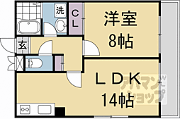 京阪本線 三条駅 徒歩7分の賃貸マンション 2階1LDKの間取り