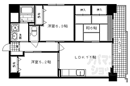 京都市営烏丸線 烏丸御池駅 徒歩9分の賃貸マンション 3階3LDKの間取り