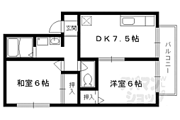 京都市営烏丸線 北山駅 3.1kmの賃貸アパート 1階2DKの間取り