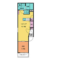 トゥルーハート尼ケ坂 3階1LDKの間取り