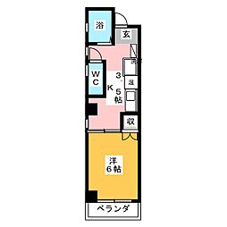 第5クリスタルハイツ吉田 4階1Kの間取り