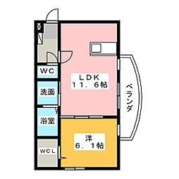アクア・フレンズ 2階1LDKの間取り