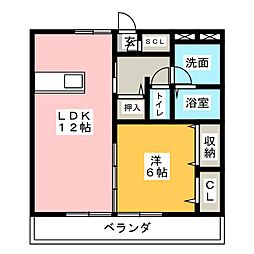 オークビレッジ名城 1階1LDKの間取り