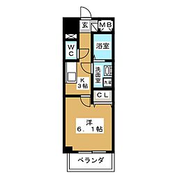 スカイホース 1Kの間取図画像