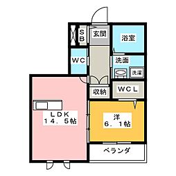 ヴィラ敷島 1LDKの間取図画像