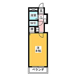 ハッピーヒル 1Kの間取図画像