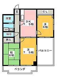 シャトー清水 3DKの間取図画像