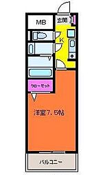 夢ランドワイズテラス笹口 1Kの間取図画像