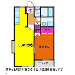 ライフ親松 1LDKの間取図画像