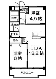 清水マンション2 2階2LDKの間取り