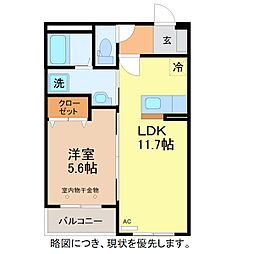ハートフル　インフィニティ 2階1LDKの間取り