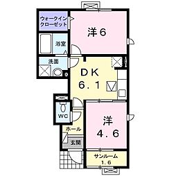 トゥ−・ル・モンド　II 1階2DKの間取り