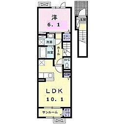 ヴィセオα 2階1LDKの間取り