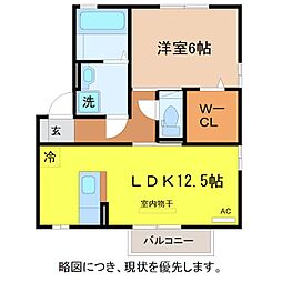 リビングタウン灯明寺　C 2階1LDKの間取り