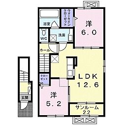 カーサ・コルーテ瓜生　I 2階2LDKの間取り