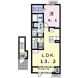 リヴァージュ　K 2階1LDKの間取り