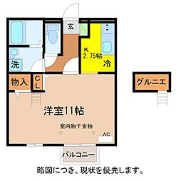 ルピナス明里橋A棟 1Kの間取図画像